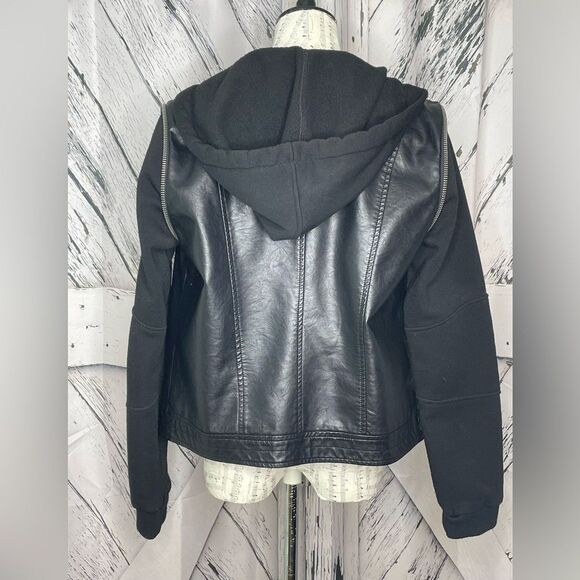 JOLT FAUX LEATHER HOODIE JACKET BLACK SIZE L - Picture 4 of 7